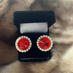 Faux Ruby and Rhinestone Earrings